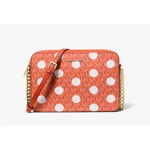 NWT~GIFTBOX~MICHAEL KORS Large Jet Set Red Clay Polka Dot Sig Logo Crossbody Bag